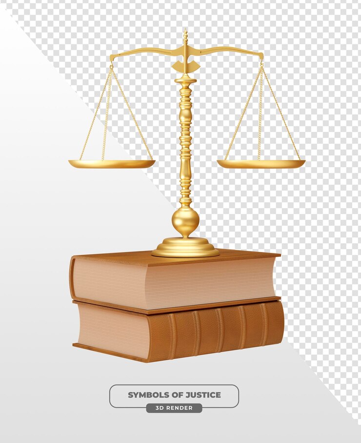 PSD les symboles de la justice l'échelle de la justice et les livres en 3d