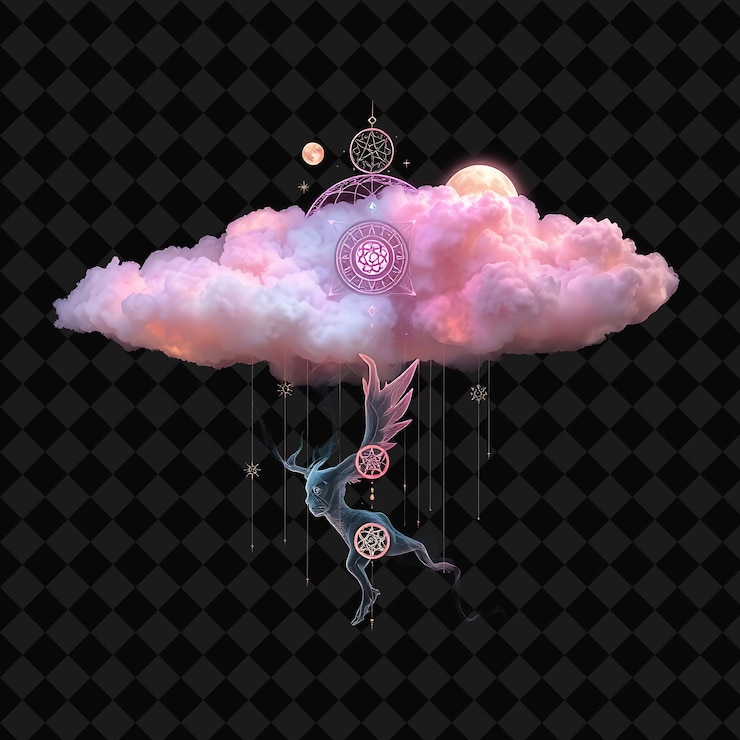PSD symbolist cloud imbued with mystical symbols mythical creatures and dreamlike scenes ethereal neo