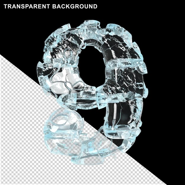 Symbols made of ice on a transparent background. 3d numder 9