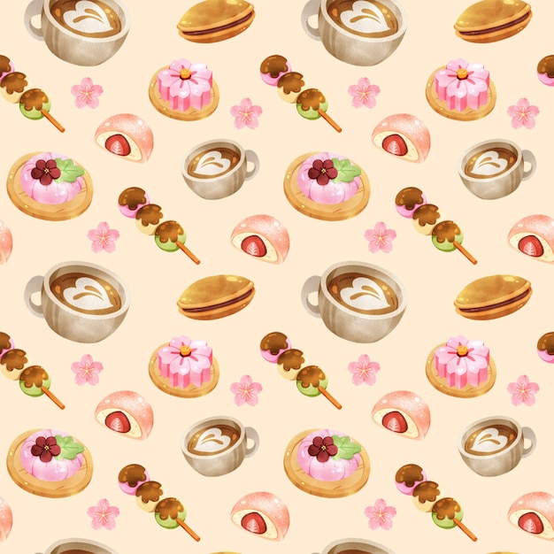 Une symphonie de Nerikiri bonbons dessert japonais dessin numérique dessiné à la main motif de peinture sans couture