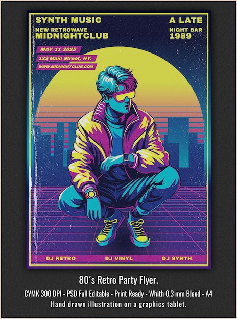 Synthwave Retro 80s Party Template (Template de festa dos anos 80)