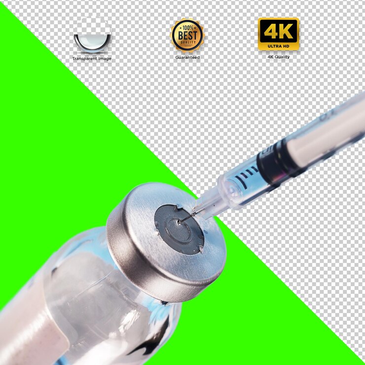 PSD syringe injecting vaccine into a vial - medical concept