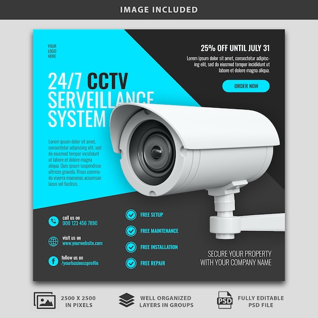 système de surveillance affiche de médias sociaux mockup psd