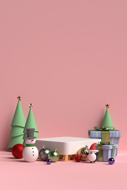 Szene des Weihnachtspodestes mit Weihnachtsmann-3D-Darstellung