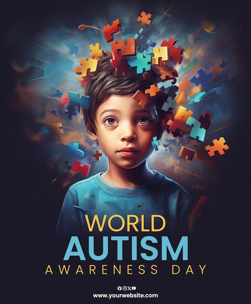PSD t journée mondiale de sensibilisation à l'autisme garçon avec des pièces du puzzle
