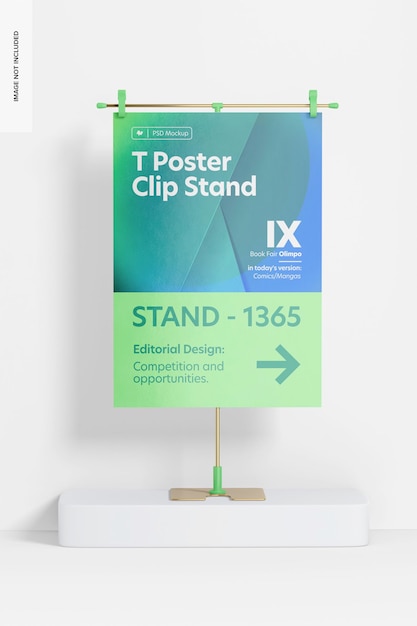 T Poster Clip Stand no Podium Mockup