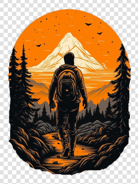 PSD t-shirt d'aventure de randonnée en montagne vecteur sur un fond transparent