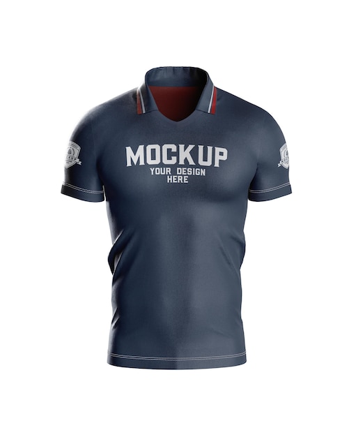 T-shirt azul da Marinha com colarinho e mangas