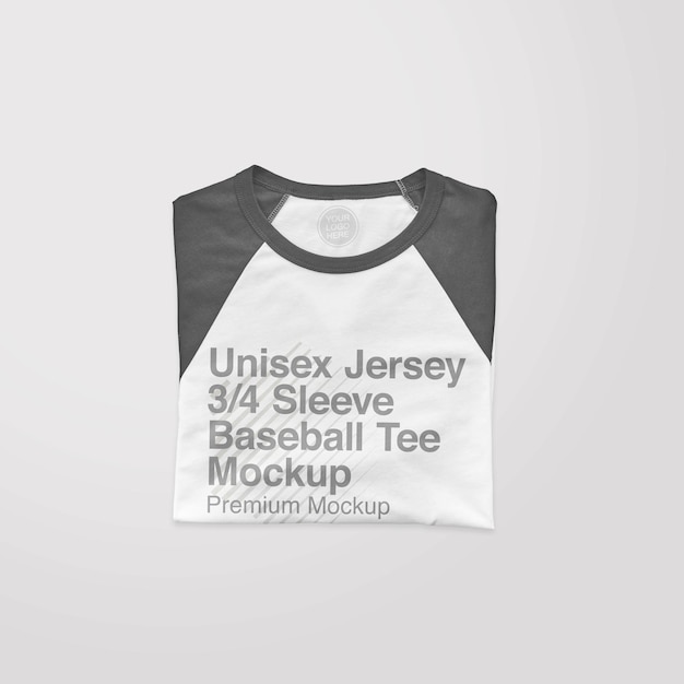 PSD t-shirt de baseball unisexe à manches en jersey, maquette pliée