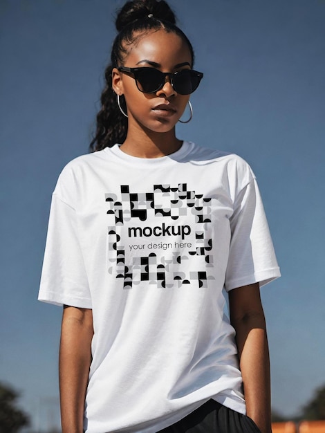 T-shirt bianca mockup tee vetrina modello unisex estetico branding merch mockup