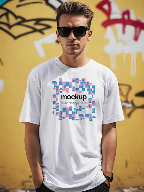 PSD t-shirt blanc mockup t-shirt marchandise vitrine modèle unisexe esthétique marque mockup marchandise