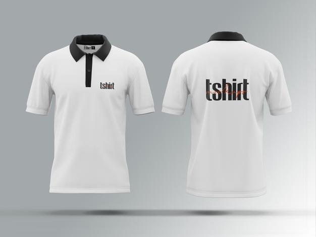 T-shirt branco com colarinho preto