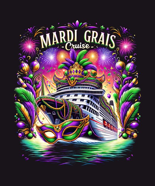 PSD t-shirt de célébration de la croisière du mardi gras