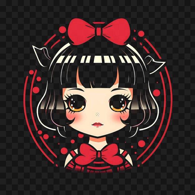 PSD t-shirt conçu par kawaii chibi girl avec une coupe de cheveux courte bob retro pin up fashio sticker png non bg