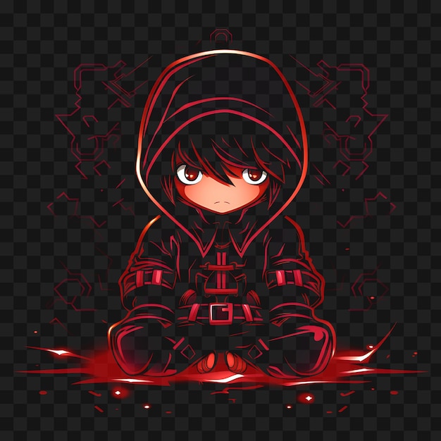 PSD t-shirt conçu par le mystérieux garçon chibi avec une longue frange couvrant un œil autocollant ninja png non bg