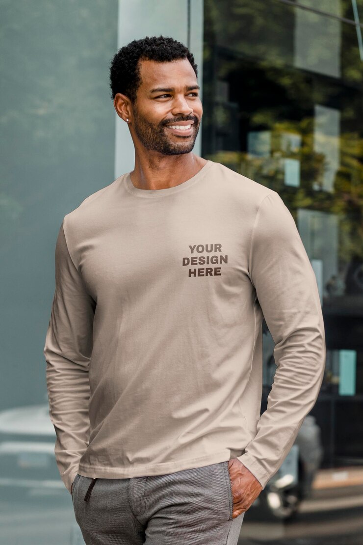 PSD t-shirt da uomo a maniche lunghe modello psd greenbrown design casual wear abbigliamento design di moda