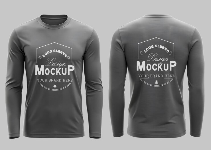 T-shirt de manga longa de cor de carvão PSD modelo de vista dianteira e traseira