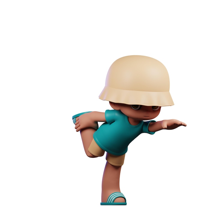 PSD t-shirt de tosca de menino 3d em pé com uma perna