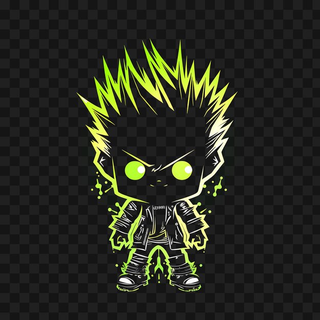 PSD t-shirt design de rebellious chibi boy com um traje mohawk punk glowing spike sticker png não bg