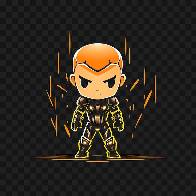 PSD t-shirt design of fearless chibi boy with a buzz cut gladiator armor glowing s sticker png não bg