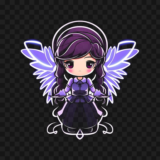 T-shirt design of innocent chibi girl with braided hair flowing gown angel win sticker png não bg