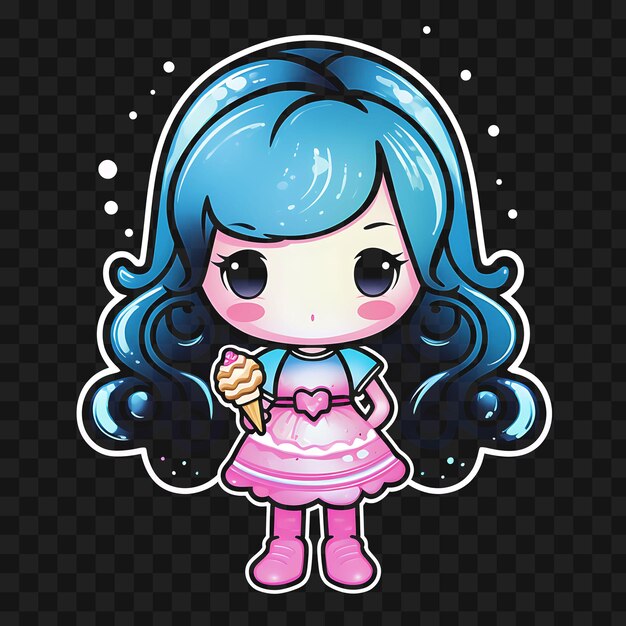 PSD t-shirt-design von sweet chibi girl mit lockerem zwillingsschwanz eiscreme inspiriert von dr. sticker png no bg