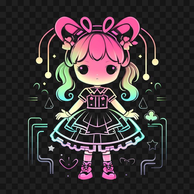 PSD t-shirt-design von sweet chibi girl mit pferdeschwanz pastell lolita kleid spitze aufkleber png nein bg