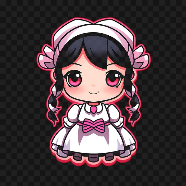 PSD t-shirt-design von sweet chibi girl mit twin braids maid outfit spitze schürze neo sticker png nein bg