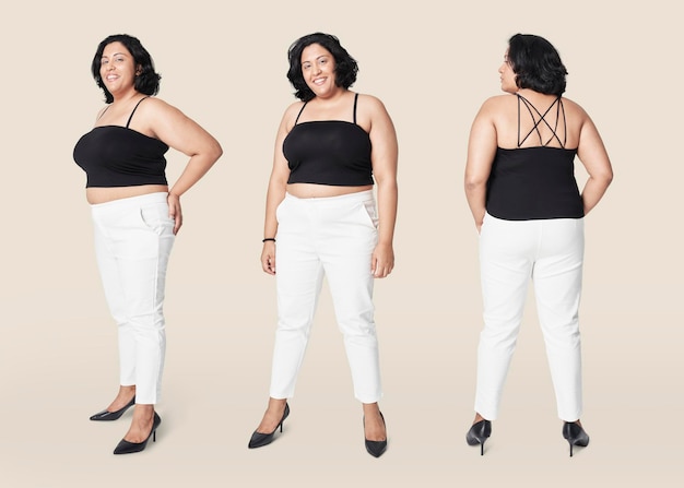 T-shirt e calças de moda de tamanho plus psd corpo inteiro