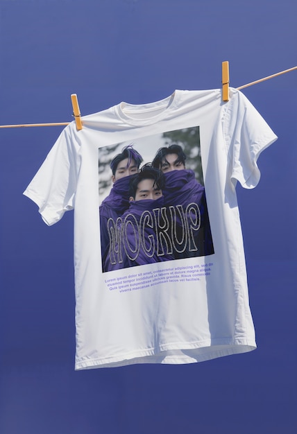 T-shirt em mockup de nuvens
