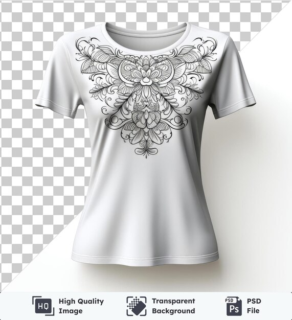 PSD t-shirt féminin transparent de haute qualité avec une fleur blanche