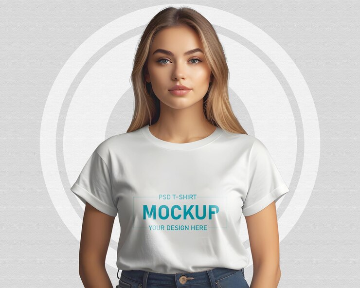 T-shirt frente maqueta PSD con la chica editable todo