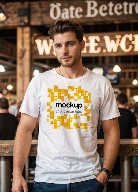 T-Shirt gratuito Mockup Oktoberfest Homem Modelo Homem Unisex Oversized Tee Bella Canvas 3001 Design de T-shirt