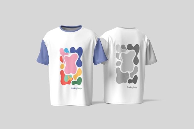 T-Shirt-Mockup mit abstraktem farbenfrohen Design - Front- und Rücksicht