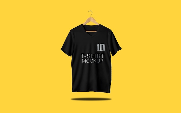 T-Shirt-Mockup mit schwarzem V-Hals