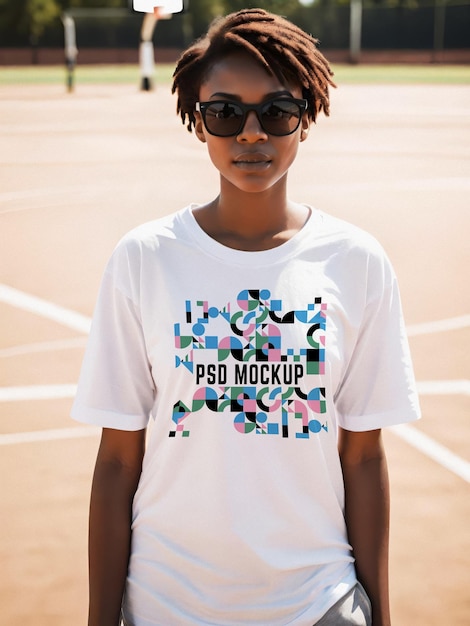 T-shirt mockup tee showcase modelo unisex estética de marca mockup de mercadorias
