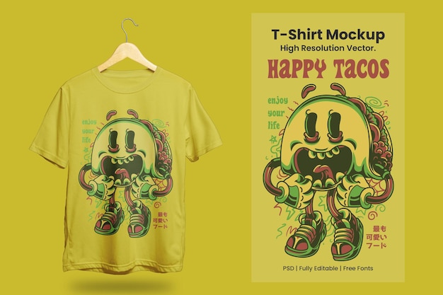 PSD t-shirt-mockup und tacos-vektor