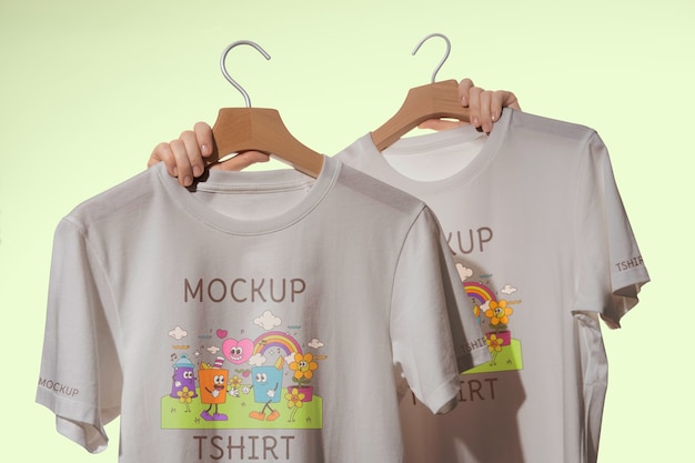 T-Shirt-Modell, das von Menschenhand gehalten wird