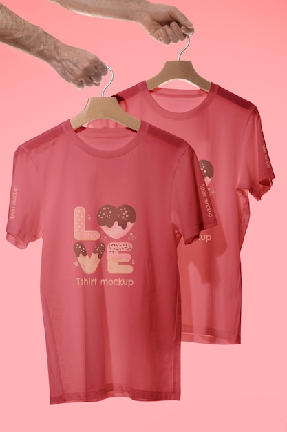 T-Shirt-Modell, das von Menschenhand gehalten wird