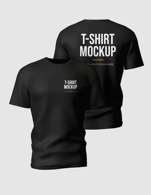 T-shirt nero mockup vista anteriore e posteriore