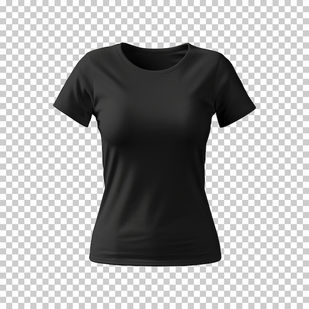 PSD t-shirt noir de femme isolé sur un fond transparent