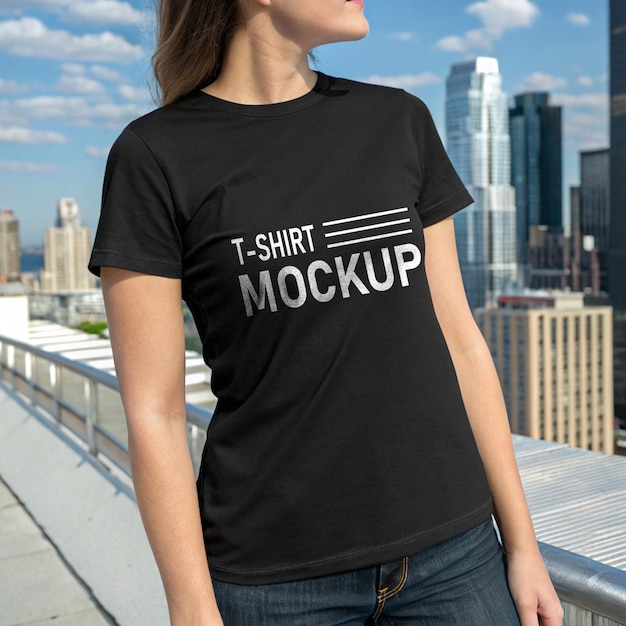 T-shirt noir pour filles sur le toit
