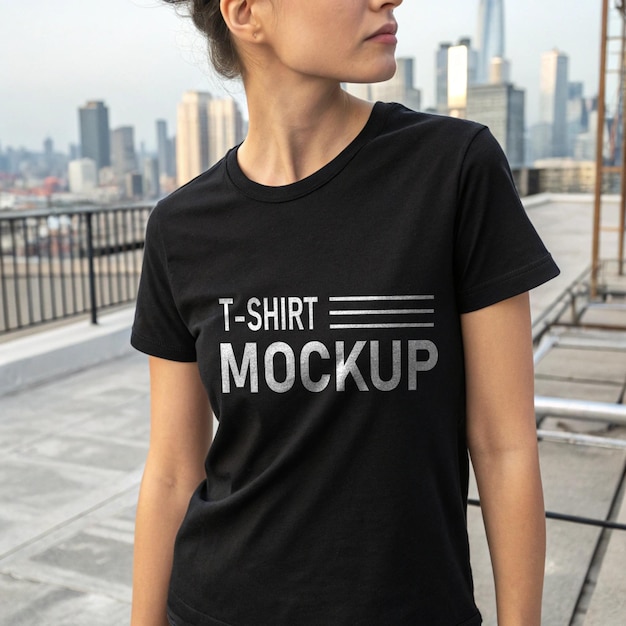 T-shirt noir pour filles sur le toit