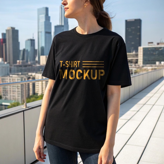 T-shirt noir pour filles sur le toit