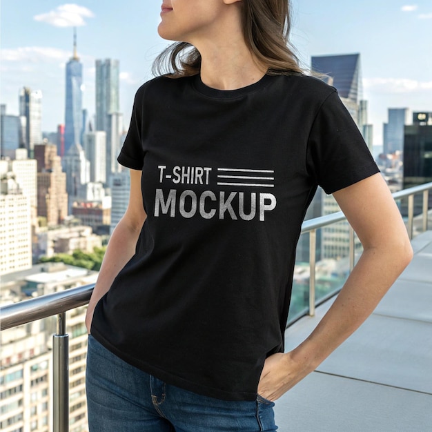 T-shirt noir pour filles sur le toit