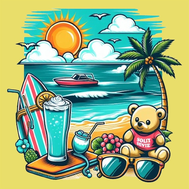 PSD t-shirt de plage d'été psd conception vue d'été isolée sur le fond