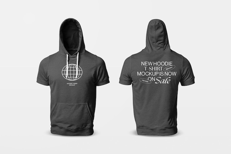 PSD t-shirt réaliste avec capuche parfaitement ajusté