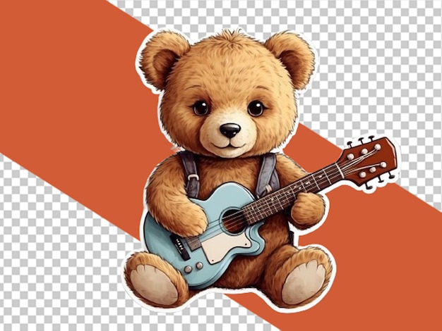 PSD t-shirt vecteur bébé ours avec petite guitare