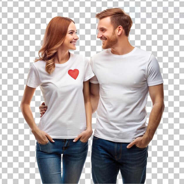 PSD t-shirts de couple assortis sur fond transparent