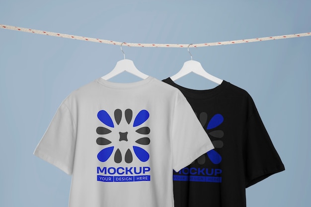 T-shirts fixes em maquete de cabide